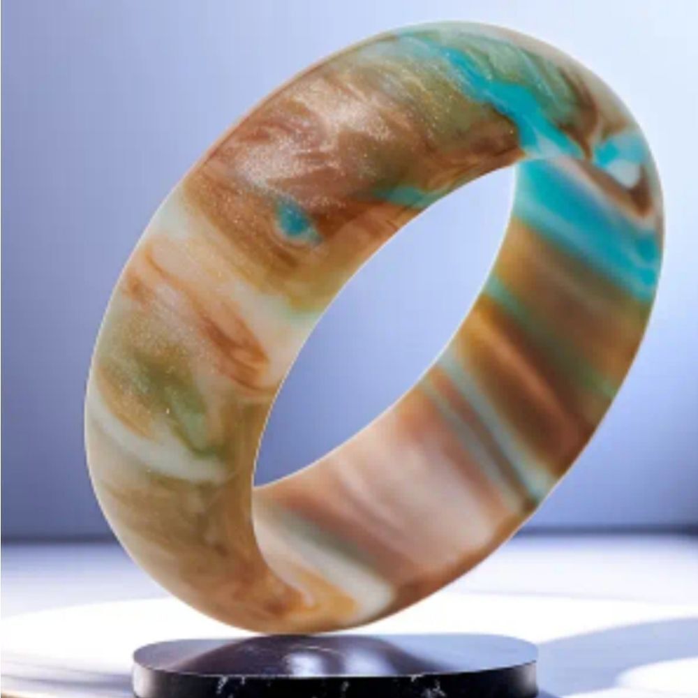 Men's Turquoise and Brown marble resin Ring sz 10